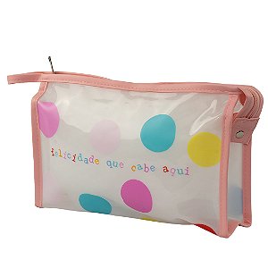 Necessaire Dia a Dia Transparente Rosa Floriê