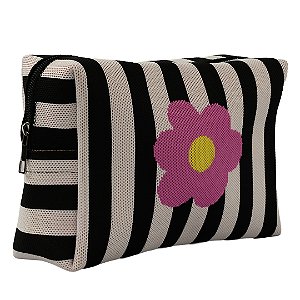 Necessaire Preta e Branca Trico Flor Floriê