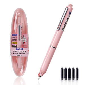 Caneta Tinteiro Retratil Rosa com 5 Refis Writech