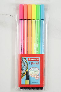 Caneta Stabilo Pen 68 Neon Estojo com 6 cores 6806-1