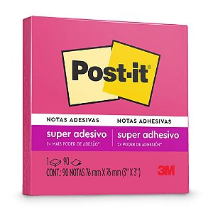 Bloco Adesivo Post-it 3M Pink Neon 76x76mm 90 Folhas