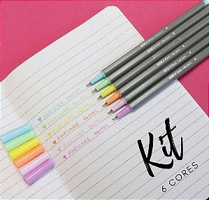 Estojo Caneta Fineliner Pastel 6 cores BRW