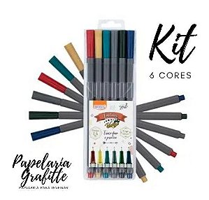 Estojo Caneta Fineliner Vintage 6 cores BRW