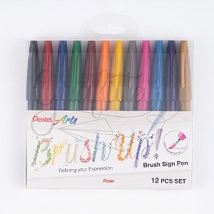 Estojo Brush Sign Pen Pentel c/12 cores
