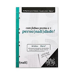 Bloco P/ Fichário Preto Colegial/B5 Quadriculado Nalí