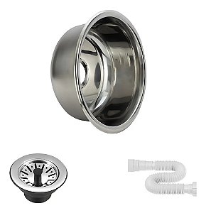 Cuba Pia Inox Redonda 30cm Aço 430 com Válvula e Sifão - Meganox