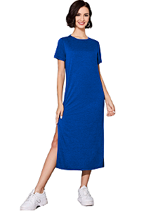 Vestido Feminino Midi Manga Curta Gola Redonda em 100% Algodão