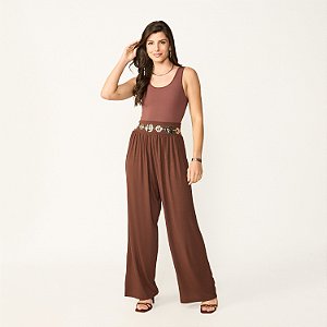 Calça Feminina Franzida com Bolso e Cintura Alta