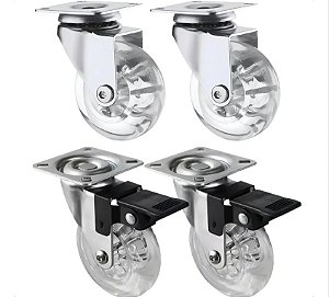 Kit 4 Rodízio Giratório Gel Silicone Rodinha Móveis 50mm Transparente