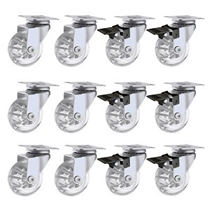 12 Uni. Rodízio Giratório Gel Silicone Rodinha Móveis 50mm Transparente