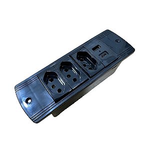 Régua de Caixa + 3 Tomadas elétricas + 1 Bloco c/ Usb Tipo A e C