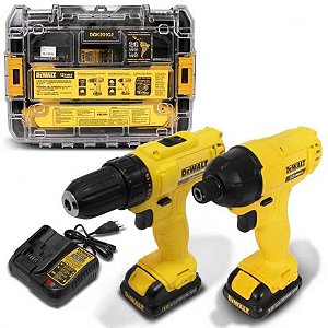 Combo Parafusadeira/Furadeira 3/8'' + Parafusadeira de Impacto 1/4'' + 2 Baterias 12V MAX* 1.3 Ah + Carregador + Maleta Acrílica  - DCK201C2-BR - Dewalt