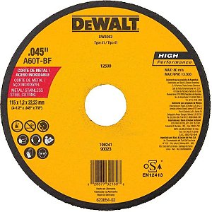 Disco de Corte Abrasivo Fino 4" 1/2X0.045X7/8 - DW8062-AR Dewalt