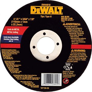 Disco de Corte Abrasivo Fino 4"1/2 "x 1MM x 7/8" - DW44618 DEWALT