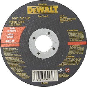 Disco de Corte Abrasivo 4"x1/2" 1/8"x7/8" - DW44530 DEWALT