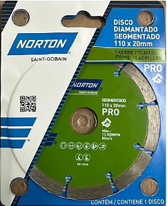 DISCO DIAMANTADO SEGMENTADO 110X20MM PARED/TIJ - NORTON