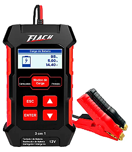 TESTADOR DE BATERIA COM CARREGADOR 5A  12V DIGITAL - FLACH