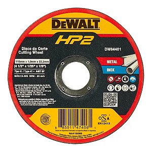 DISCO DE CORTE INOX HP2 4X1/2 1/0X7/8 - DEWALT