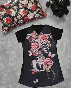 Vestido Choker Esqueleto com Rosas
