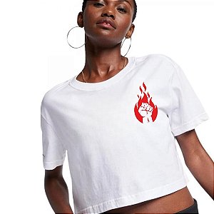 T-SHIRT CROOPED BRANCA FOGO NOS RACISTAS