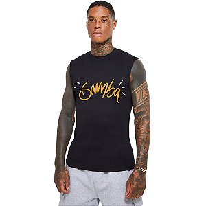 T-SHIRT PRETA S/ MANGA SAMBA