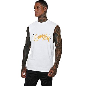 T-SHIRT BRANCA S/ MANGA SAMBA
