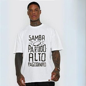 T-SHIRT BRANCA SAMBA PARTIDO ALTO E PAGODINHO