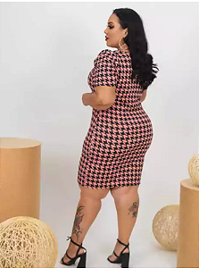 VESTIDO MIDI PIED DE POULE PLUS SIZE