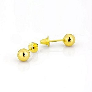 Brinco Bola 3,5mm Em Ouro 18k Segundo Furo / Bebê