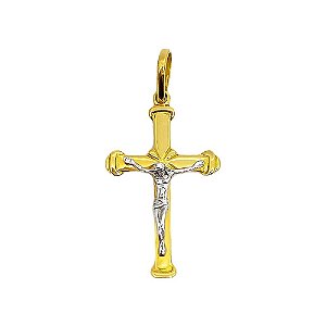 Pingente Cruz Com Cristo Crucifixo Em Ouro 18k Duas Cores