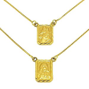 Escapulário Unissex Em Ouro 18k Veneziana Medalha Diamantada