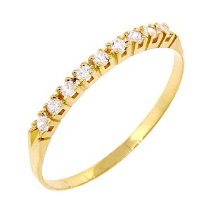 Anel Meia Aliança Em ouro 18K Com Nove Zircônias