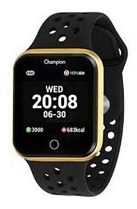 Relógio Champion Smartwatch Dourado Pulseira Preta CH50006U