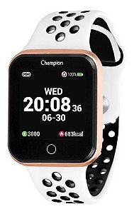 Relógio Champion Smartwatch Rosê Pulseira Branca E Preta CH50006W