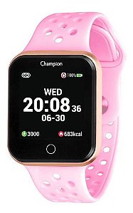 Relógio Champion Smartwatch Dourado Pulseira Rosa CR50006R