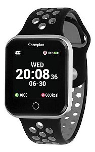 Relógio Champion Smartwatch Prata Com Pulseira Preta E Cinza CR50006C