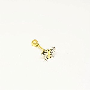 Piercing Orelha Tragus Borboleta Com Zirconia Em Ouro 18k