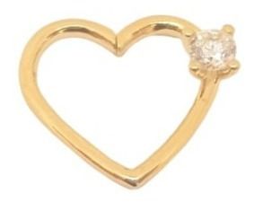 Piercing De Orelha Coração Com Zirconia Em Ouro 18k