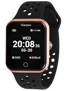 Relógio Champion Smartwatch Dourado Pulseira Preta CH50006Z