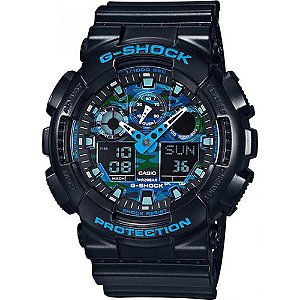 Relógio Casio G-Shock Protection Preto com Mostrador Camuflado GA-100CB-1ADR