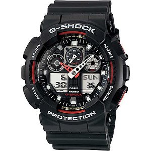 Relógio Casio G-Shock Protection Preto com Detalhes em Vermelho GA-100-1A4DR
