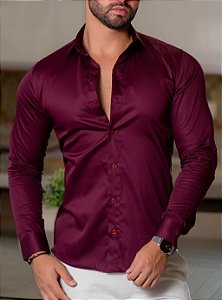 CAMISA SLIM ML ACETINADA MARSALA