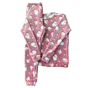 Pijama Inverno Fleece Soft Plush Infantil Ovelha Rosa Tam 08