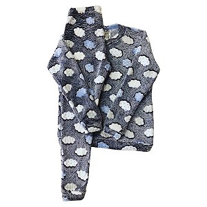 Pijama De Frio Inverno Infantil Fleece Plush Nuvem - Tam. 08