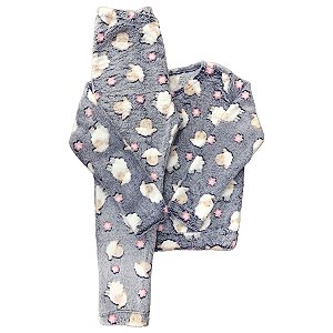 Pijama Conjunto de Inverno Infantil Microfibra Ovelha Azul 02 ao 10