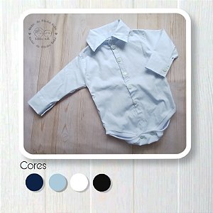 Camisa Social Bebê Menino Batizado Body Manga longa