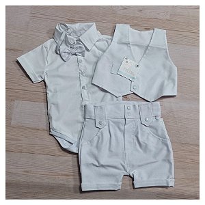 ROUPA BATIZADO BEBÊ MENINO KIT BERMUDA E COLETE.