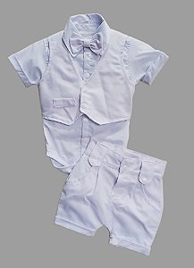 ROUPA BATIZADO BEBÊ MENINO KIT BERMUDA E COLETE.
