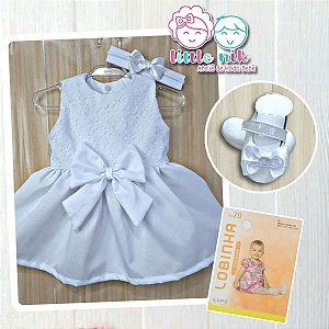 VESTIDO BATIZADO BEBÊ MENINA KIT BRANCO LAÇO