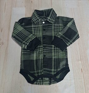 CAMISA BODY BEBÊ MENINO FLANELA XADREZ BRINDE GRAVATA